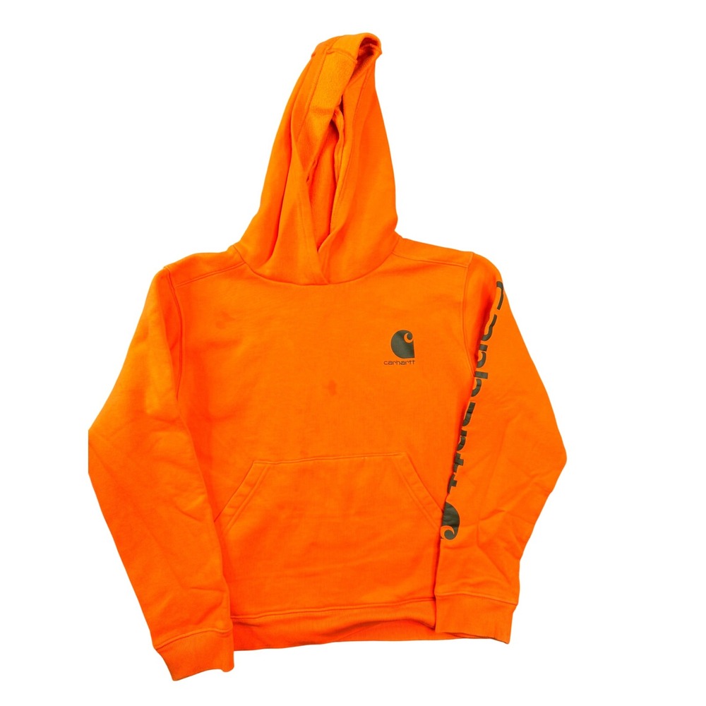 Carhartt Boys Orange Logo Graphic Fleece Hoodie Sweatshirt TS6272-B Size L 14-16